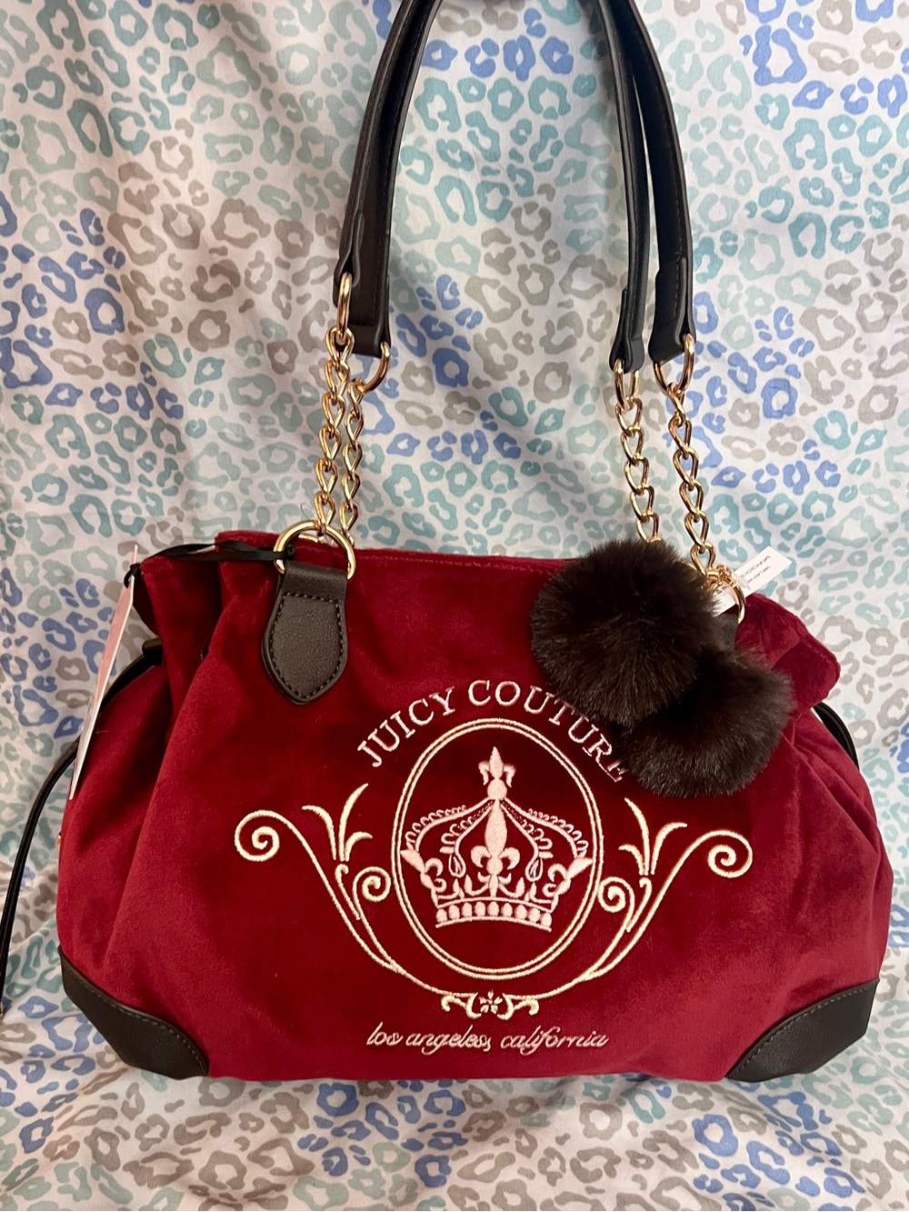 New Maroon Juicy Couture Purse Satchel Bag Handbag Velour